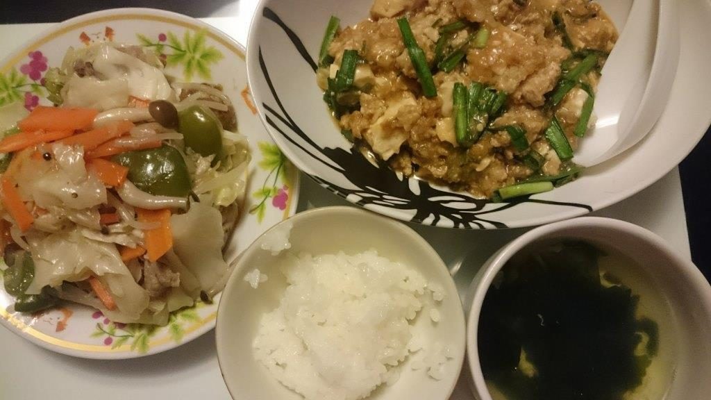 麻婆豆腐＋野菜炒め