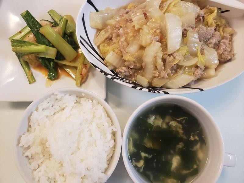 麻婆白菜＋キムチと小松菜の炒め物